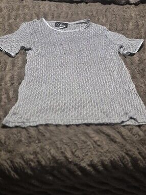 Aje Silver Gray Open Knit Tee with Contrast Trim